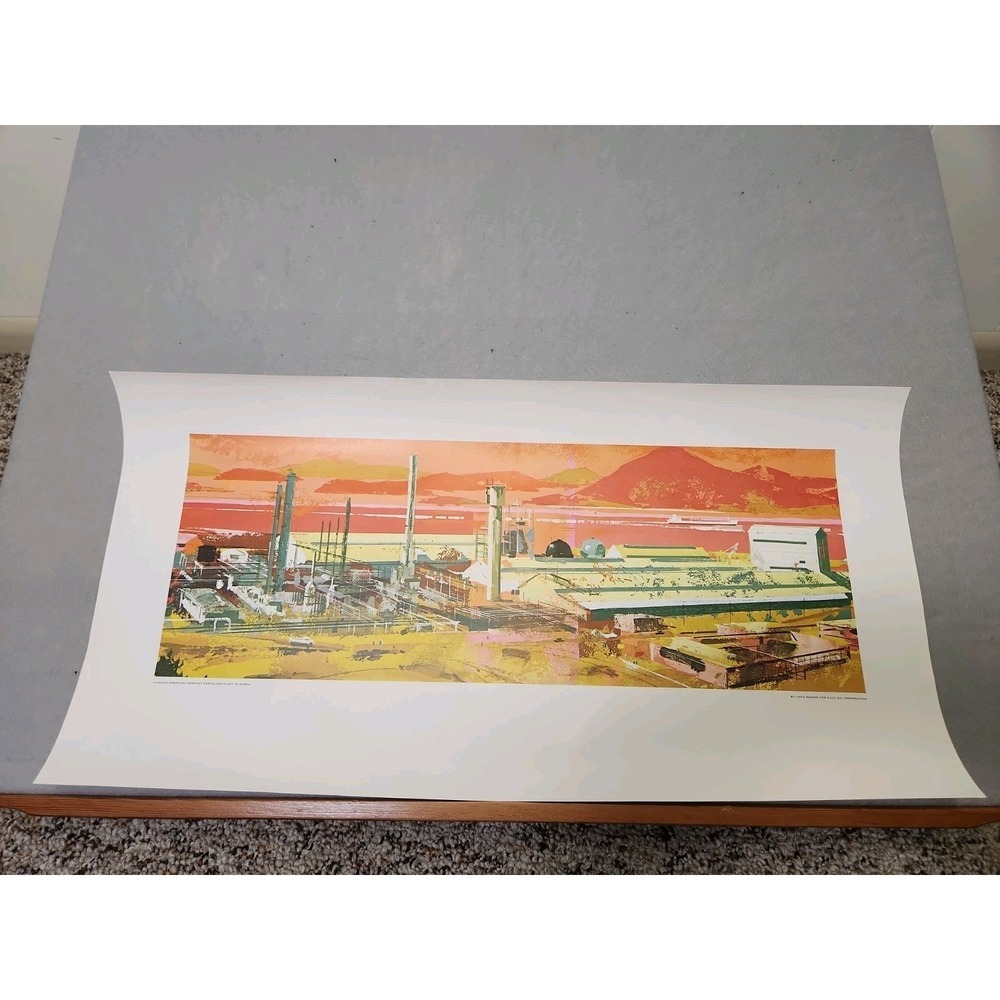 John Moodie Lithograph Print Of Chinhae Chemical Company Fertilizer Plant